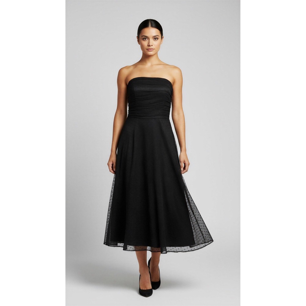 Scott Mcclintock Strapless Swiss Dot Mesh Flowy Overlay Dress Size 8 Chic Retro
